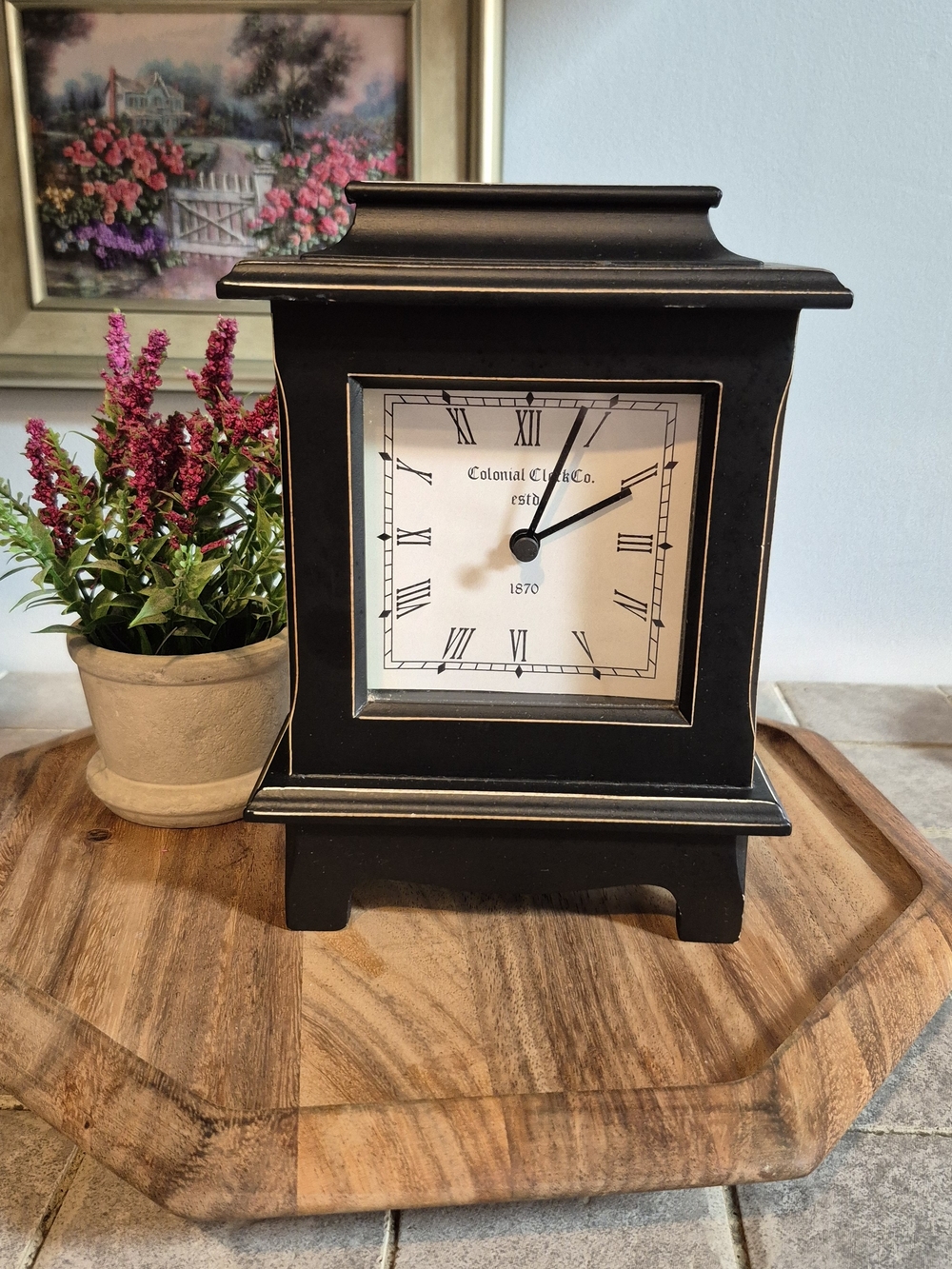 Vintage Style Black Mantel Clock - Colonial Clock Co. (Excellent Cond.)